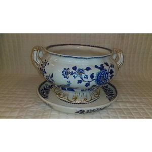 Gorgeous SOUP TUREEN Copeland & Garret Late Spode Blue w gilt bowl & under plate